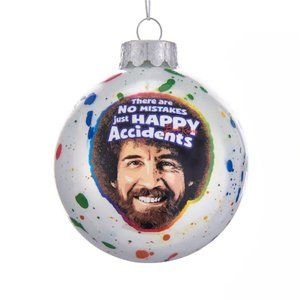 Bob Ross Happy Accidents Splatter Paint Ball Glass Ornament Christmas 3.25"